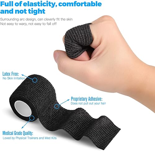 Miniatura 5 de Vendaje autoadhesivo transpirable y cohesivo para lesiones deportivas, muñecas, esguinces de tobillo (negro, 3 pulgadas (paquete de 8))