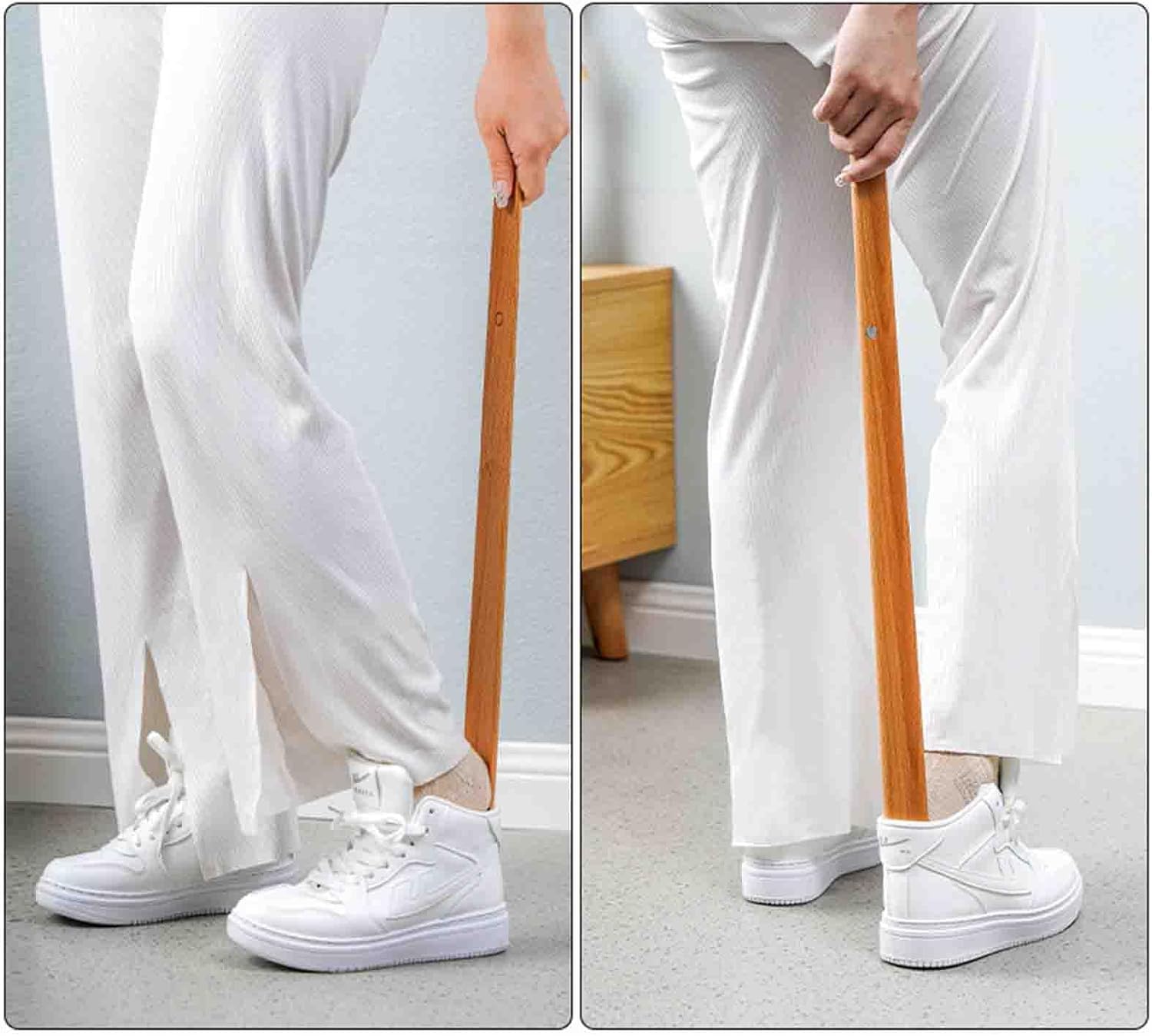 Genérico Calzador De Mango Largo con Cierre Magnético, Evita Agacharse | Diseño De Madera De 75 Cm, Protector De Talón Curvado (Beige 75x4 cm)