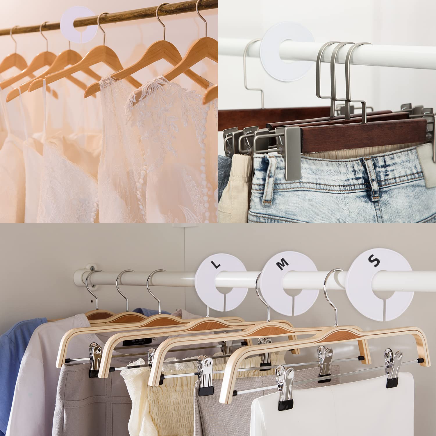Separadores Tamaño de Ropa, Perchas Divisores para Armario, 40 Piezas, con Bolígrafo (Blanco)