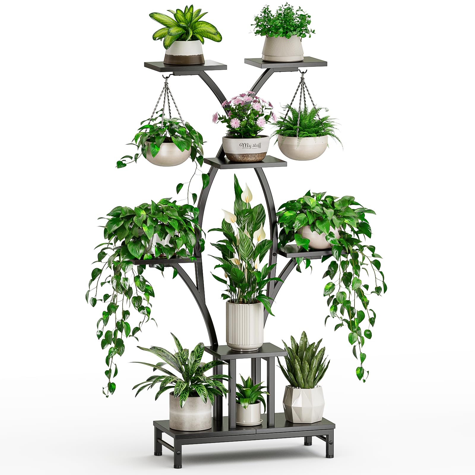 Mutool - Soporte para plantas de interior con luces de crecimiento, estante alto de 163 cm para exhibición de flores, soporte de esquina que ahorra espacio para decoración del hogar, sala de estar