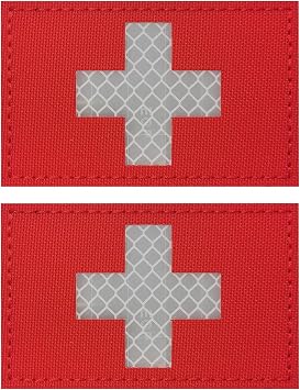 2 Pcs IR Reflective Medic Red Cross IFAK Patches | Hook & Loop Medical First Aid Badges for Kits, Packs, Equipment.Style1