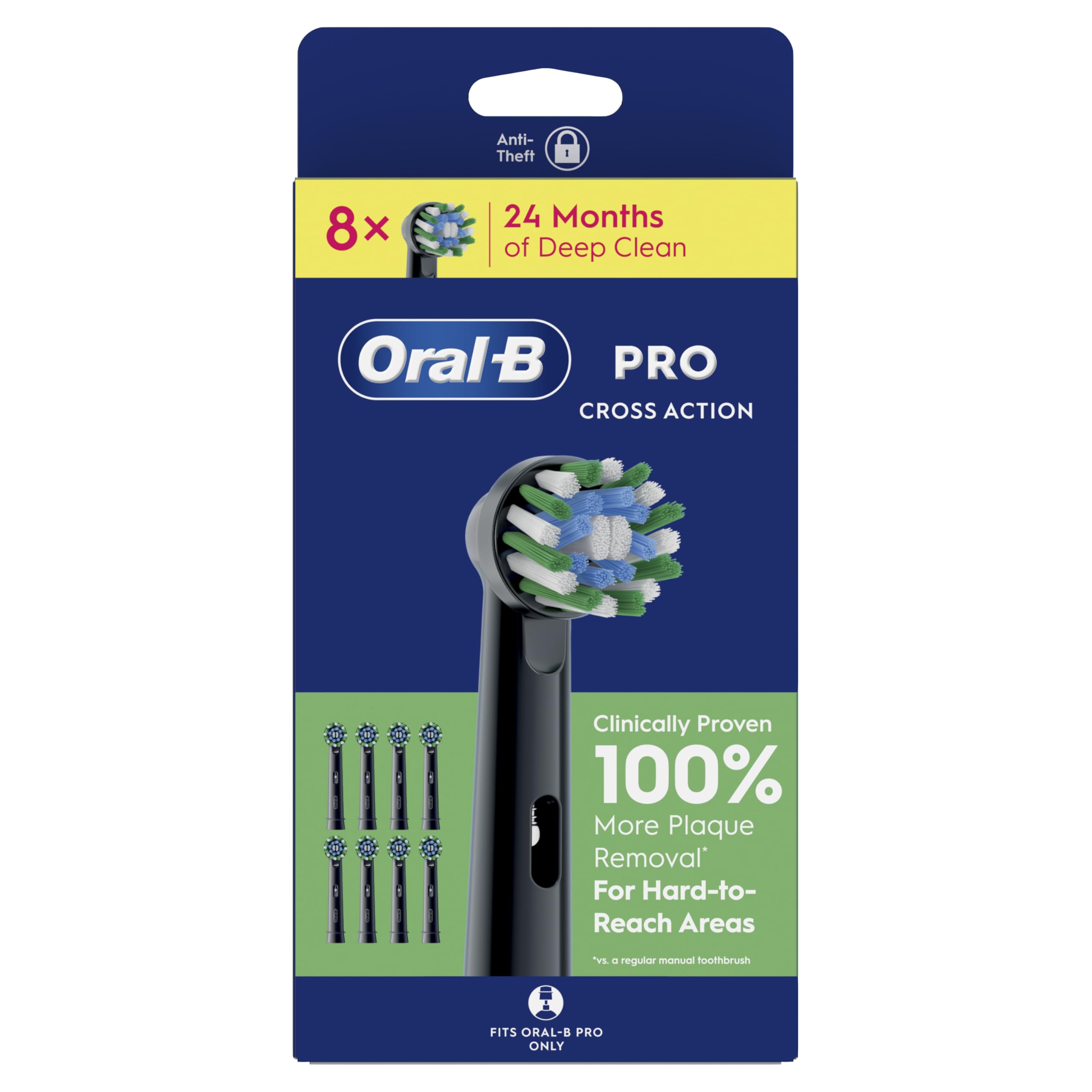 Oral-B Pro Cross Action Electric Toothbrush Heads - Black (Pack of 8)
