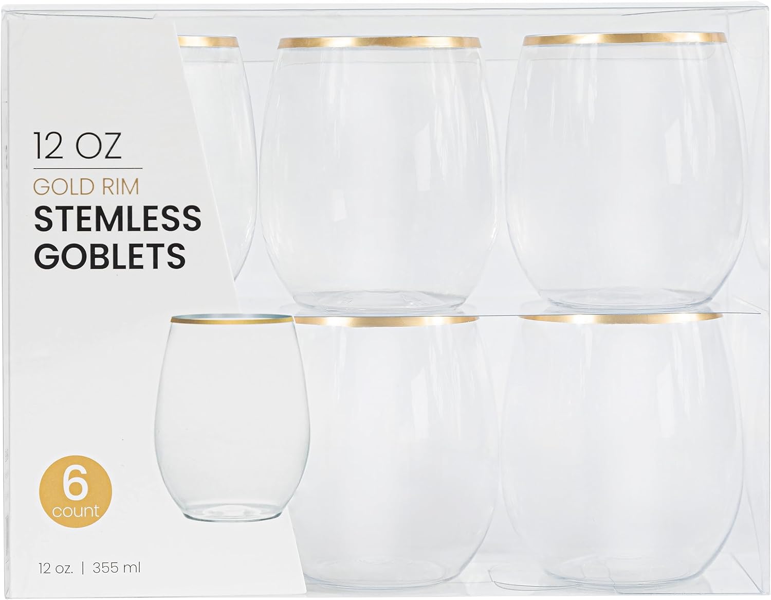PLASTICPRO 12 Pack Black Plastic Wine Glasses Stemless Disposable 12 oz BPA Free Shatterproof Plastic Wine Cups Wine Glasses for Parties