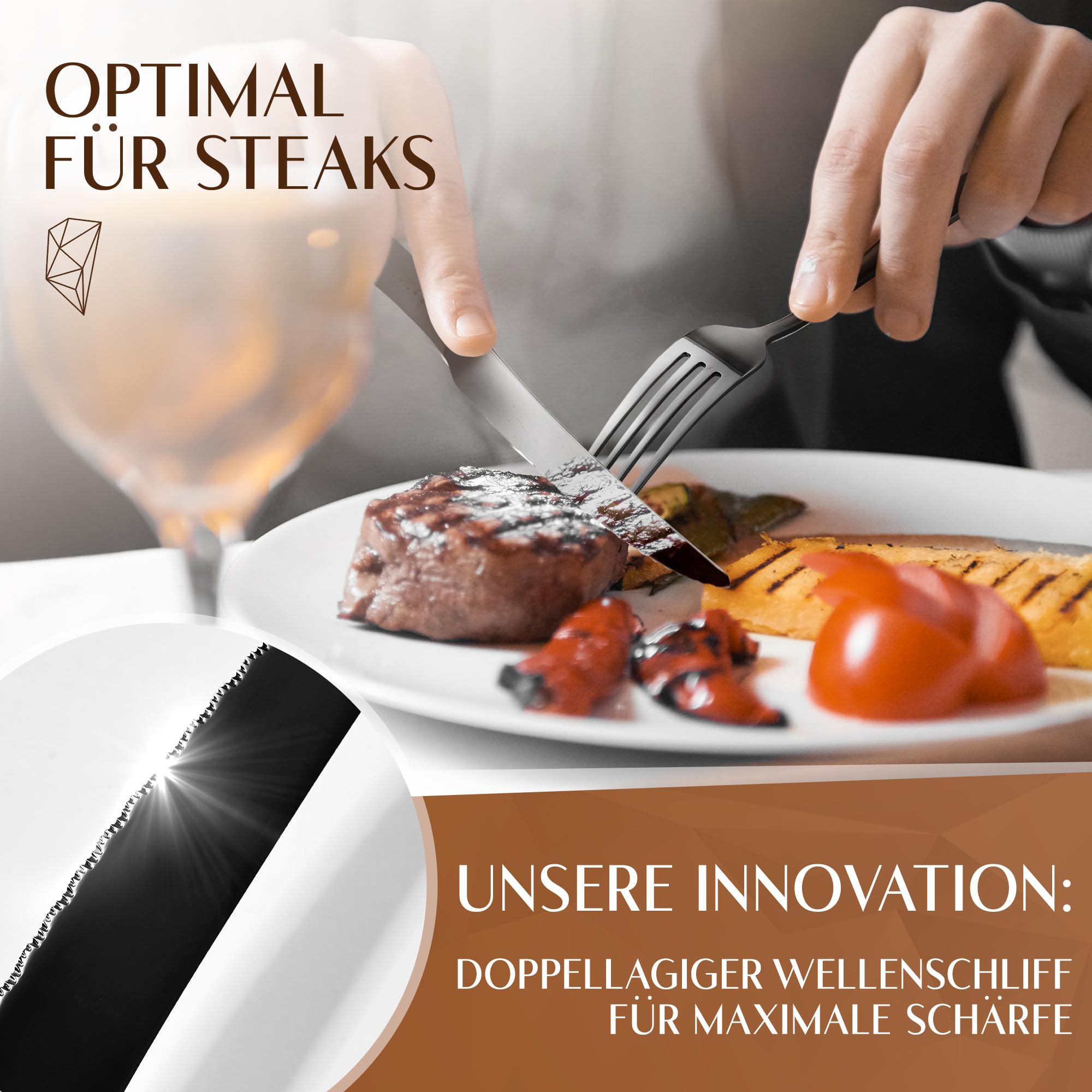 Glavory Aurora - Besteck Set Schwarz gestanzt - Besteck für 6 Personen 30teilig - rostfreier 18/8 Edelstahl - schwarzes Besteck spülmaschinenfest mit edler Verpackung - 2 in 1 Steakmesser
