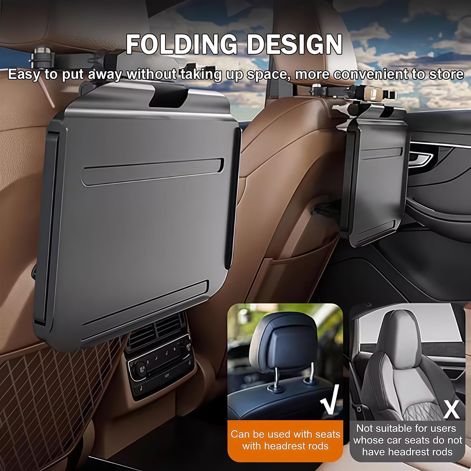 Tavolino portatile per sedile auto, multifunzione, in lega di alluminio, per mangiare, viaggiare, lavorare, scrivere