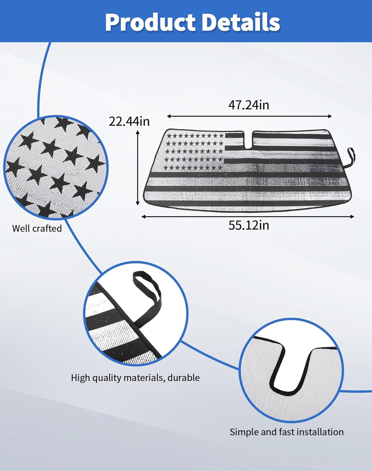 Windshield Sun Shade for Toyota 4Runner 2010-2023, DSWSQ Foldable Upgraded Heat Insulation Front Window Cover, Window Sunshade Front Window Sunscreen UV Shield for 4Runner, US Flag