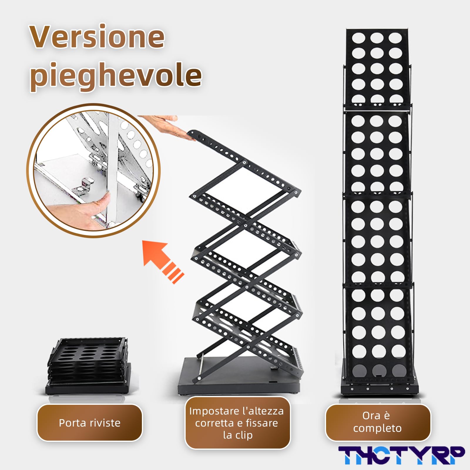 Supporto per catalogo, portariviste pieghevole a 4 strati, formato A4, supporto per brochure su un lato, supporto verticale per riviste alla moda