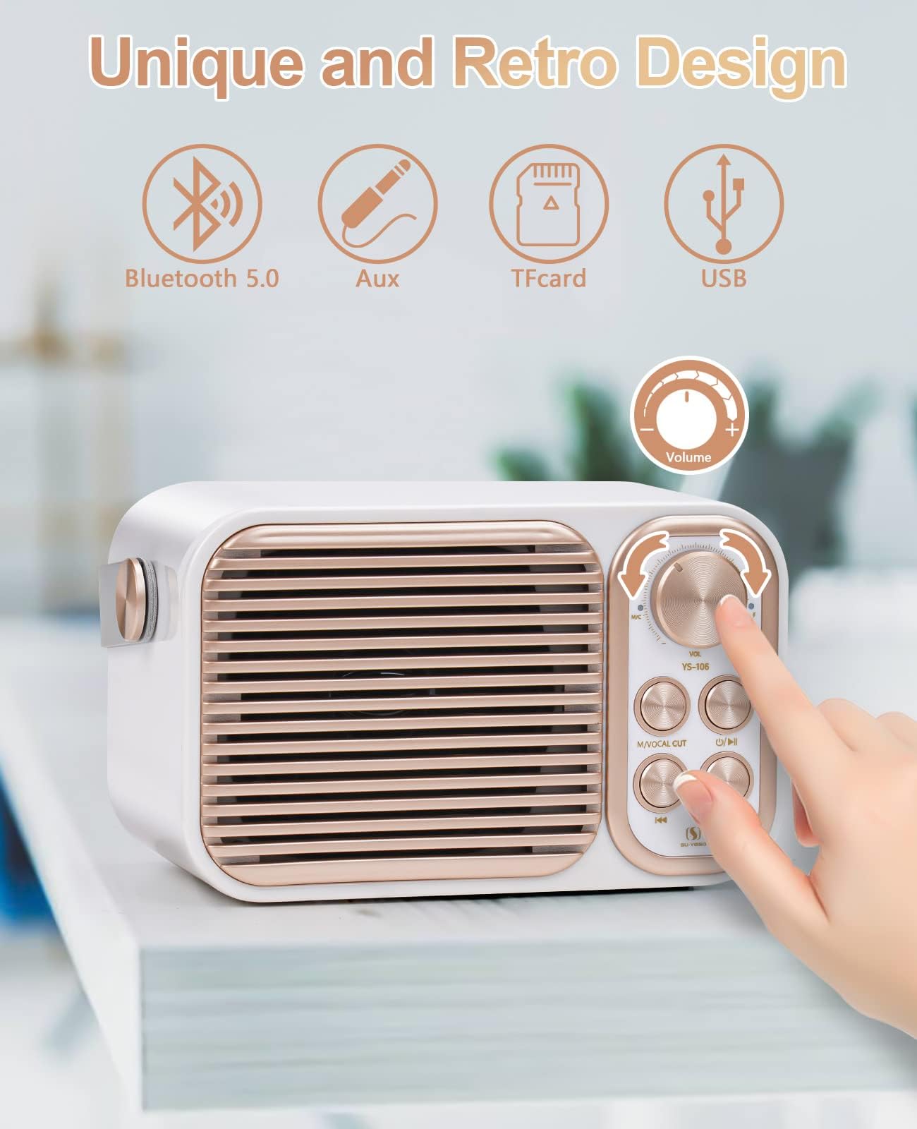 Macchina per karaoke Bluetooth con 2 microfoni wireless, sistema di altoparlanti PA portatile, TF e AUX-In, bianco