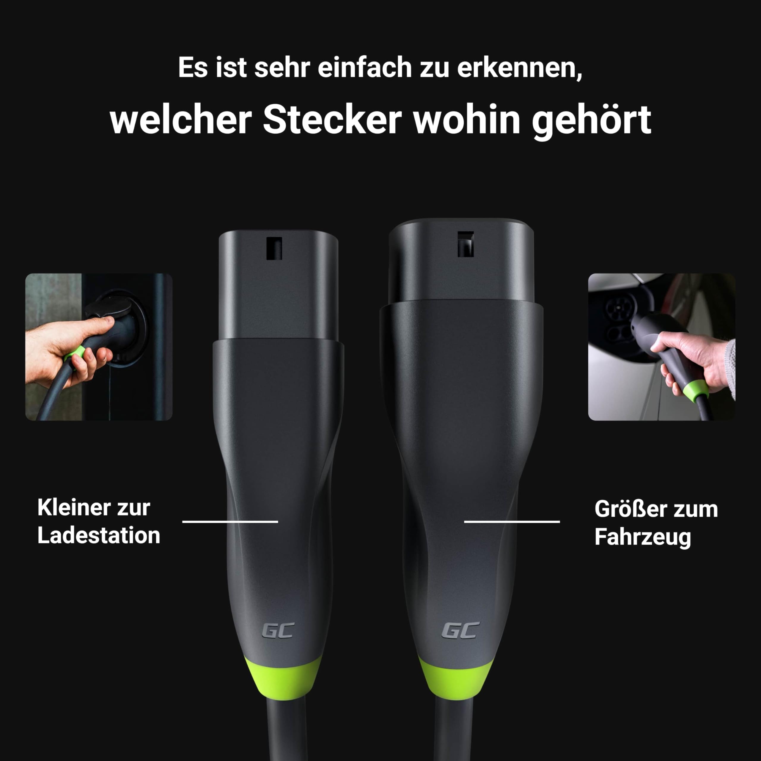 Green Cell GC Snap Typ 2 Ladekabel 11kW 5m 16A für EV Elektroautos Typ 2 auf Typ 2 3-Phasig TÜV Kompatibel mit Model Y 3 S X, ID.3, ID.4, Q4 e-tron, i4, iX1, 500e, Enyaq, EV6, EQA inkl Premium Koffer - 3