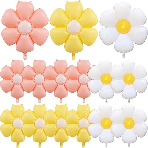Globos de margaritas bohemias, 15 piezas de decoraciones de fiesta geniales para niñas, globos blancos y amarillos, globos de margarita para