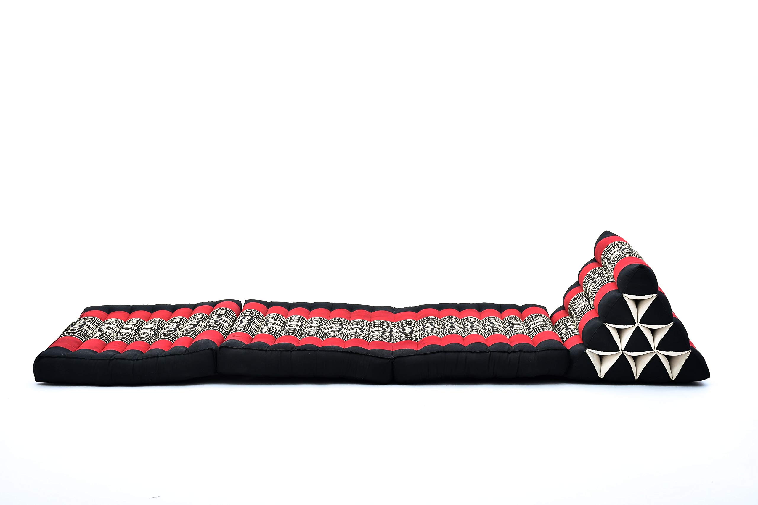Leewadee Thai Faltmatte 170 x 53 cm - Kapok Bodenkissen Dreieckslehne zum Loungen & Entspannen