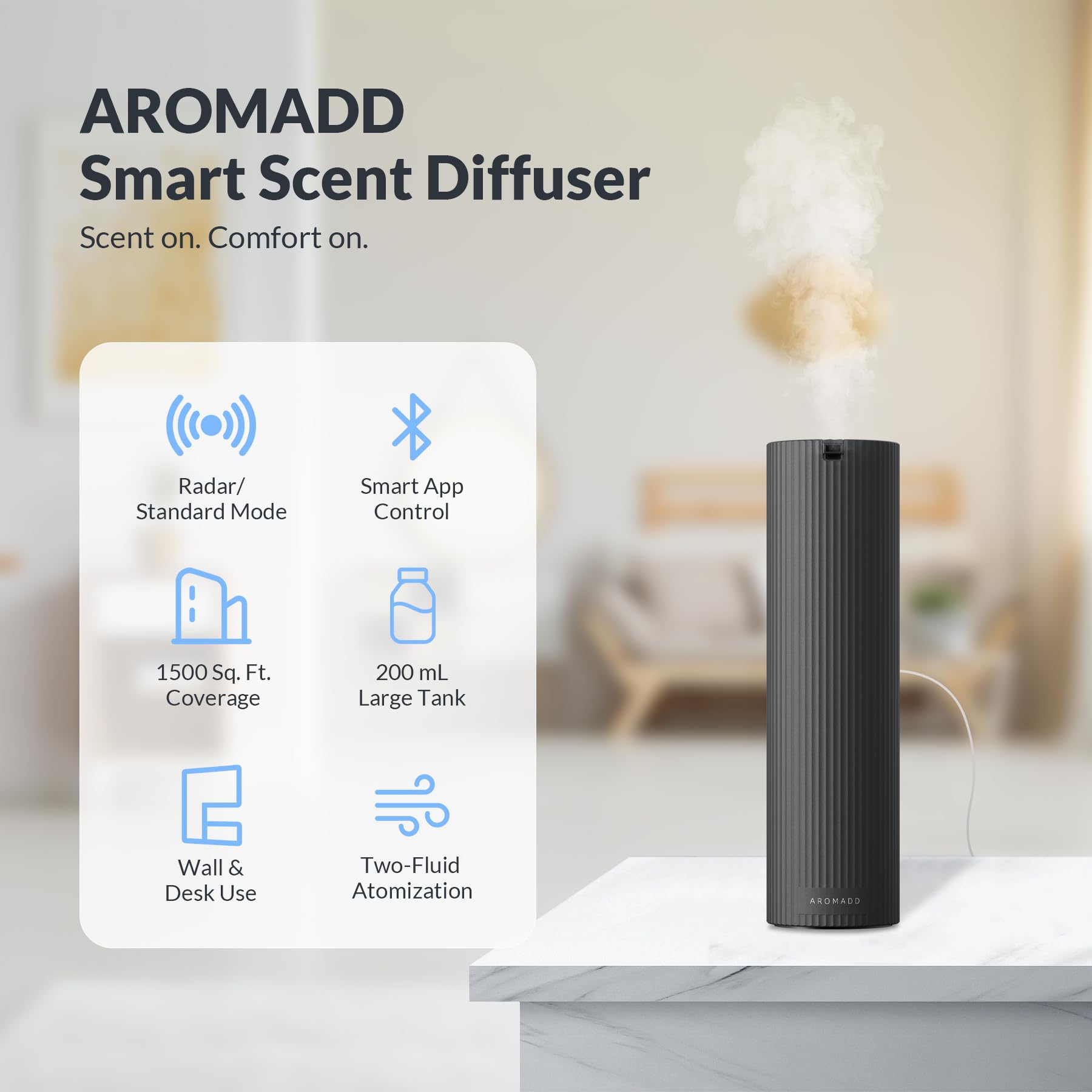 Aromadd Kit de iniciación de difusor de aroma, difusor de aceite esencial sin agua para el hogar, máquina de aire de aroma de cobertura de 1500 pies cuadrados, difusor inteligente de colección de