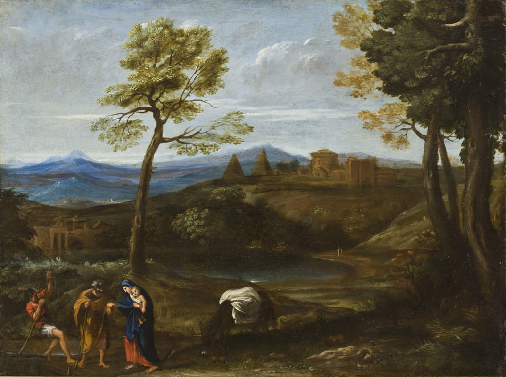Posteriik No Frame Vintage Print Pop Art Landscape Artwork Landscape With The Flight Into Egypt By Domenichino Art Prints For Office Home Decor 60X90cm