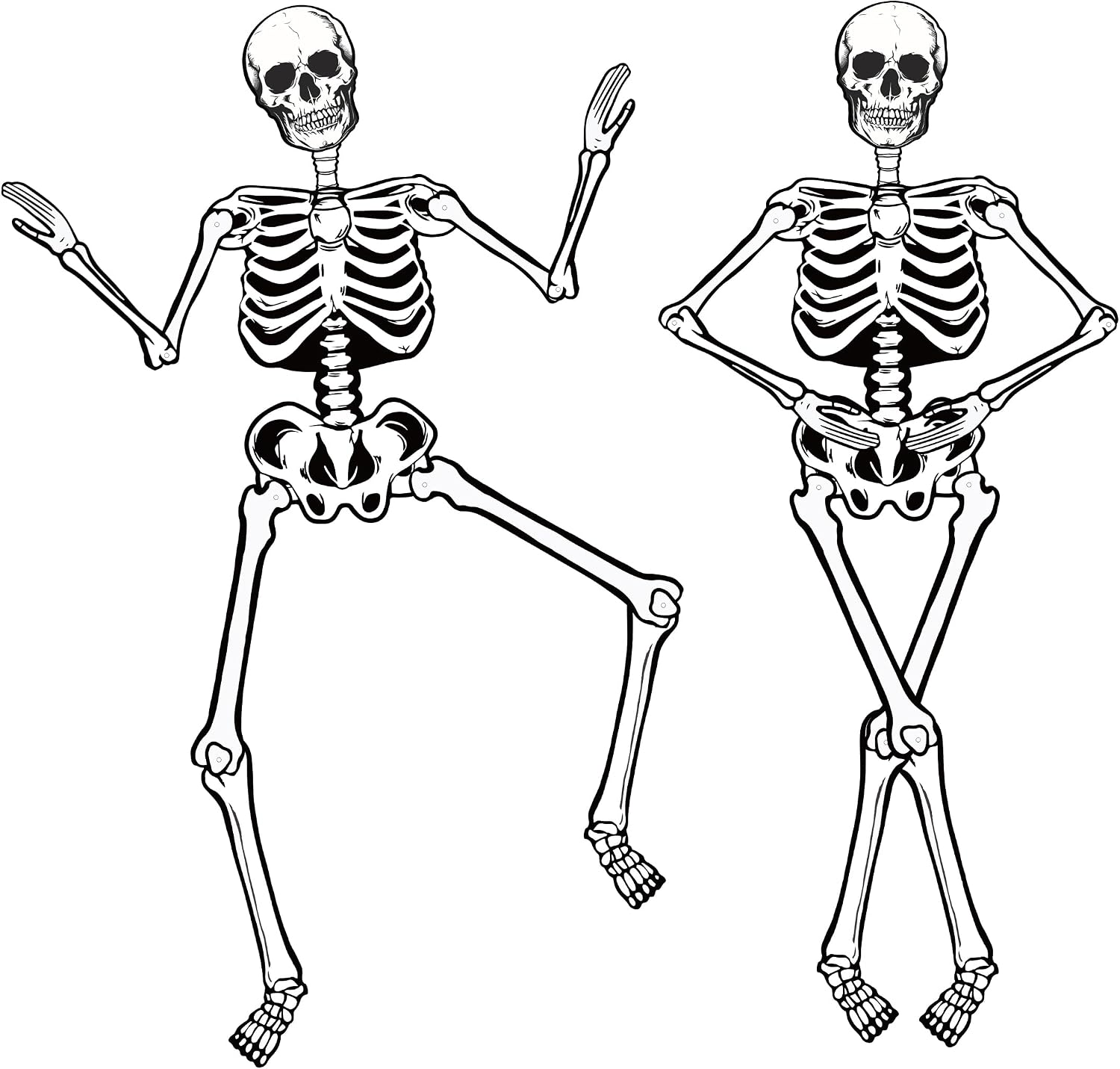 Halloween Skeletons Decorations, 3.2ft Large Paper Skeleton Decor Vintage Posable Jointed Skeleton for Halloween Birthday Spooky Party Windows Door Decorations (2 Pack)