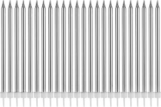 Pfizermay 24 Count Metallic Birthday Candles in Holders Silver Tall Birthday Cake Candles Long Thin Cupcake Candles for Birthday Wedding Party Decoration (Silver)