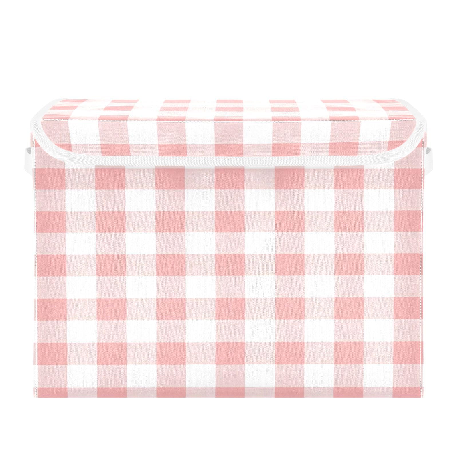 Ewusp Tartan Plaid Fabric Storage Bin with Lid, Decorative Foldable Storage Basket with Handles, Stackable Closet Shelf Organiser Box for Clothes, Books, Bedroom, Living Room