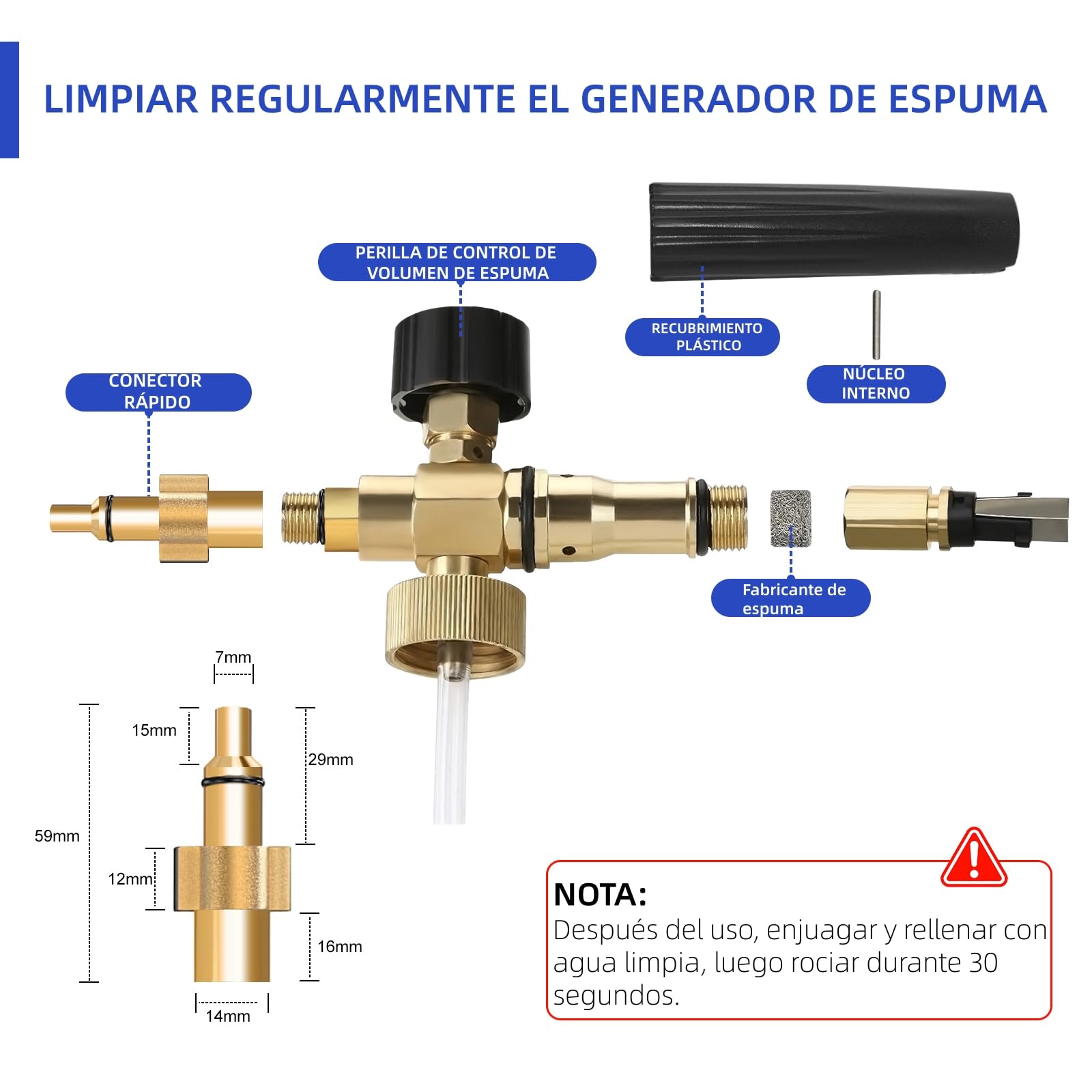 Espuma para nieve Espuma de jabón para el lavado de autos Lance con boquilla de espuma ajustable, botella dispensadora de jabón y adaptador de hilo para lavadora de presión LAVOR