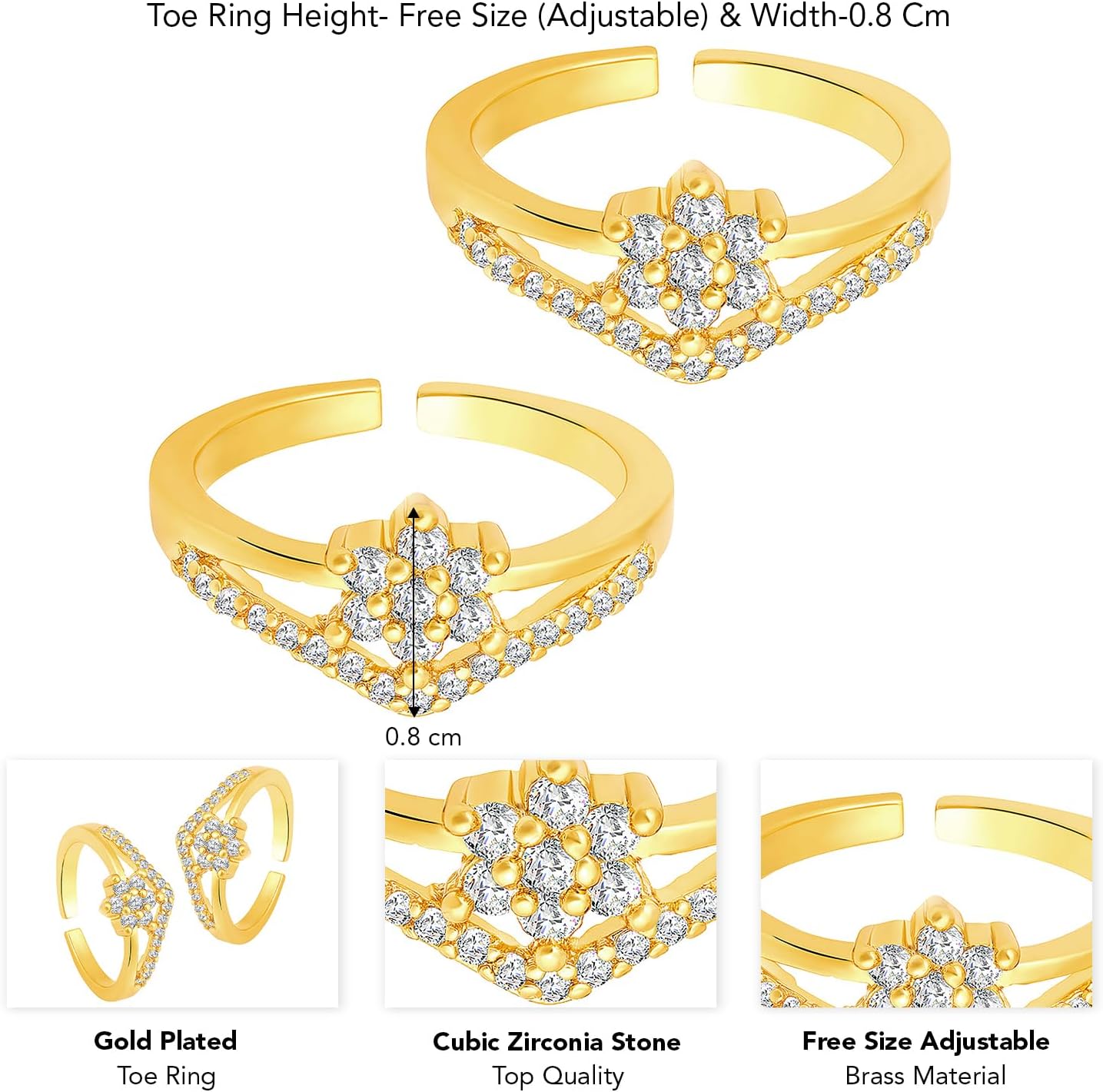 Aheli Cubic Zirconia Studded Adjustable Toe Ring Bichiya Fancy Jewellery for Women