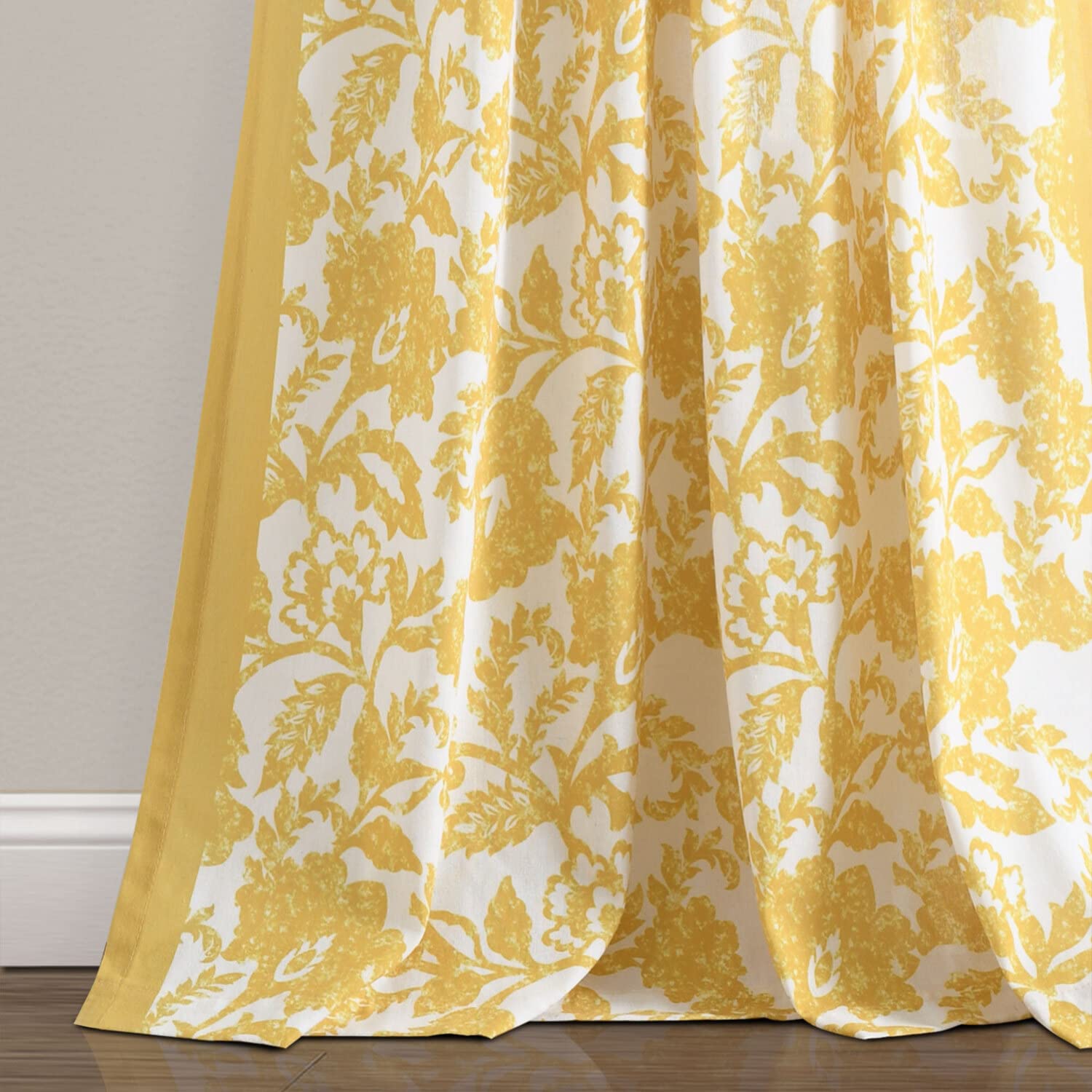 Lush Decor Emma Jacobean Fenstervorhang, strukturiert, 213,4 x 132,1 cm, Gelb