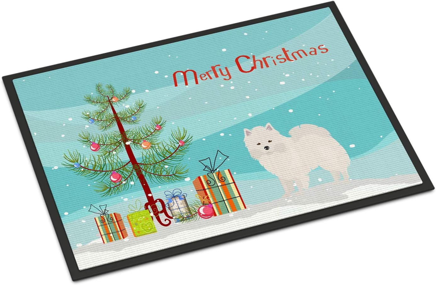 Caroline's Treasures CK3441MAT American Eskimo Christmas Tree Doormat 18x27 Front Door Mat Indoor Outdoor Rugs for Entryway, Non Slip Washable Low Pile, 18H X 27W
