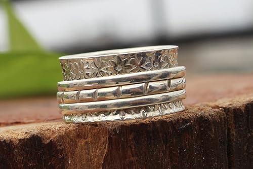 Miniatura 2 de Sterling Silver Spinner Ring  Anxiety Spinner Ring  Fidget Spinner Ring for Women  Handmade Three Spinner Ring  Sterling Silver 925