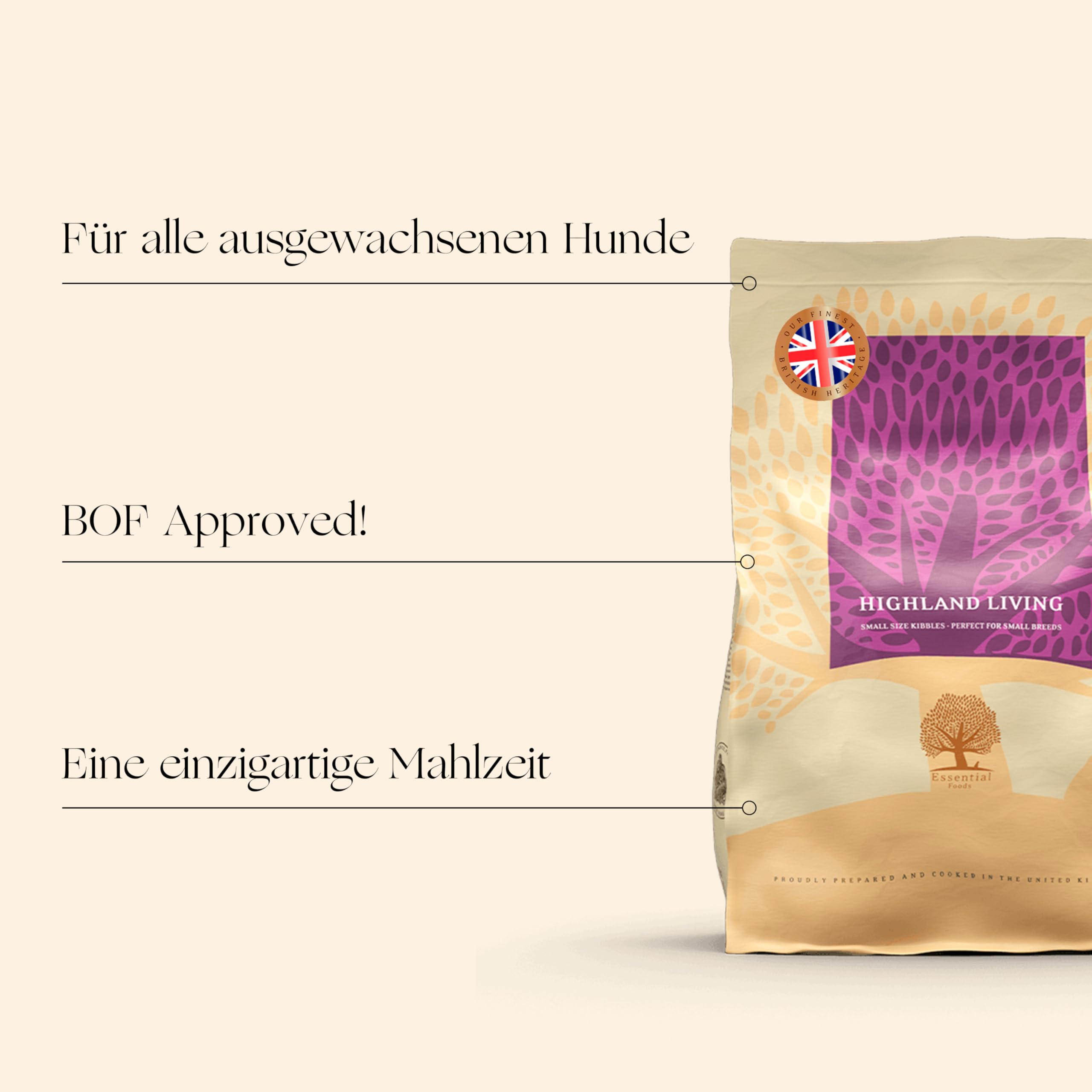 Essential Highland Living 3 x 2,5 kg | Pute, Rind & Lachs | Getreidefrei Hundefutter für kleine Hunde | hoher Fleischanteil | nach dem BOF-Prinzip