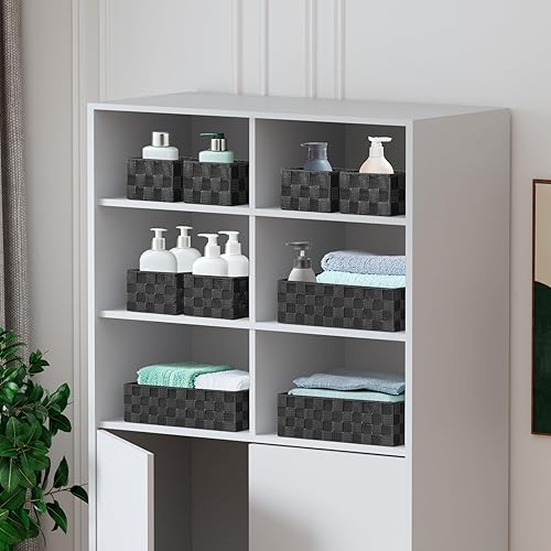 Miniatura 98 de Posprica Cestas de almacenamiento tejidas para organizar, pequeñas cestas negras de cubo organizador divisor para cajón, armario, estante, aparador,