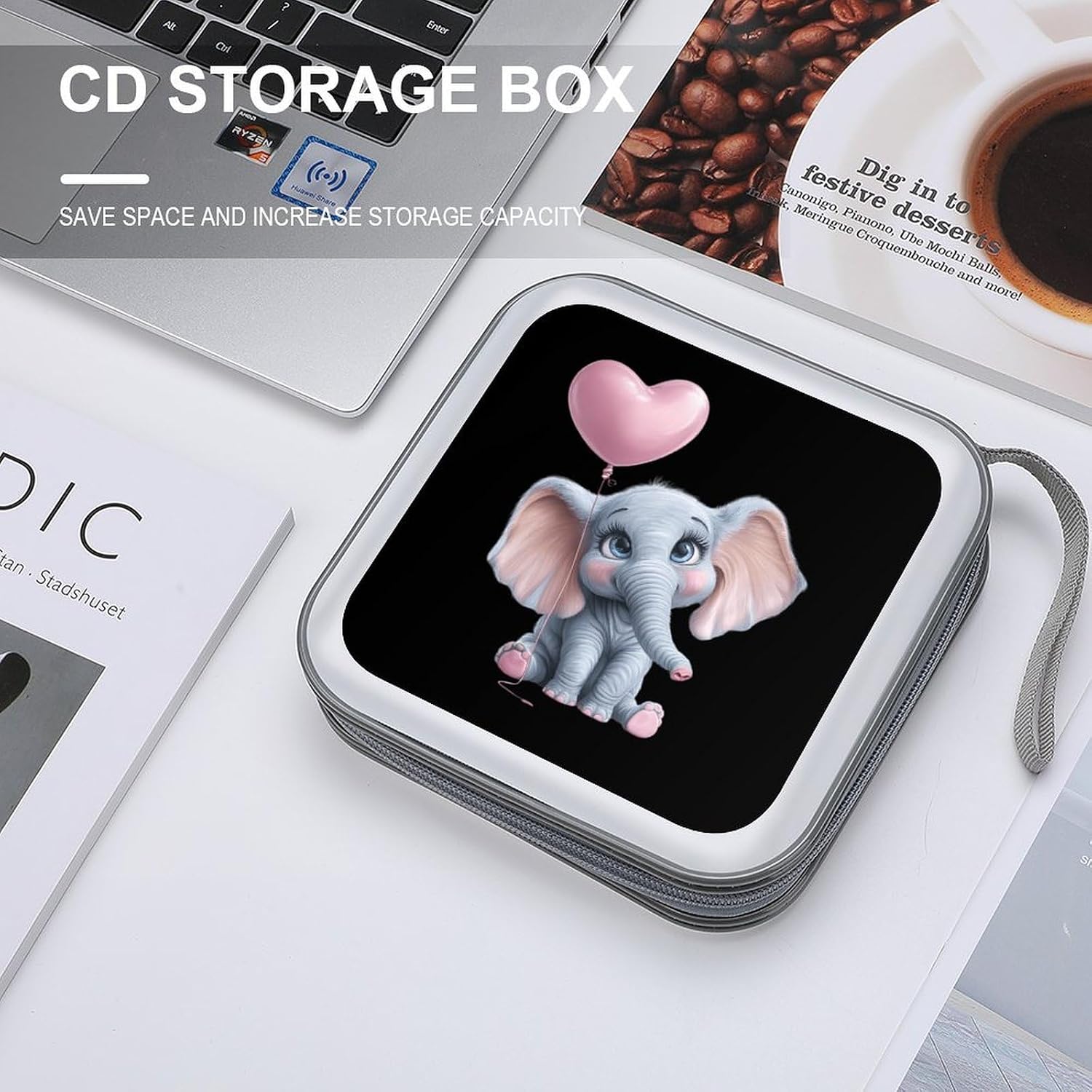 Cute Elephant CD Case 40 Capacity DVD Holders Wallet for Home Travel