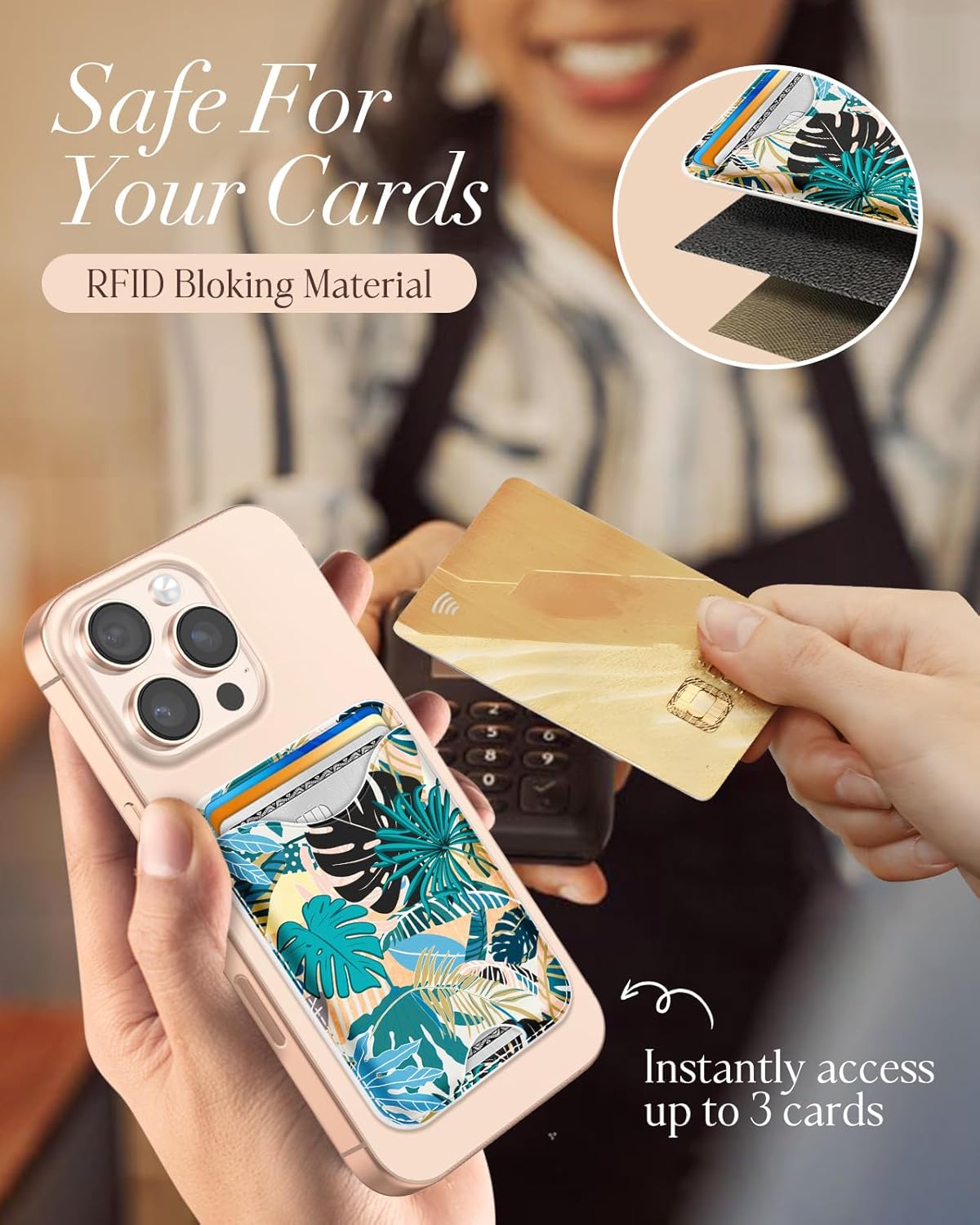 Shorogyt Compatible with Magsafe Wallet Magnetic Card Holder - Leaf Phone Wallets for Women Teen Girls Cute for iPhone 17/16/15/14/13/12 Series Slim for Apple Mag RFID Magnet Fit 3 Cards - Image 5