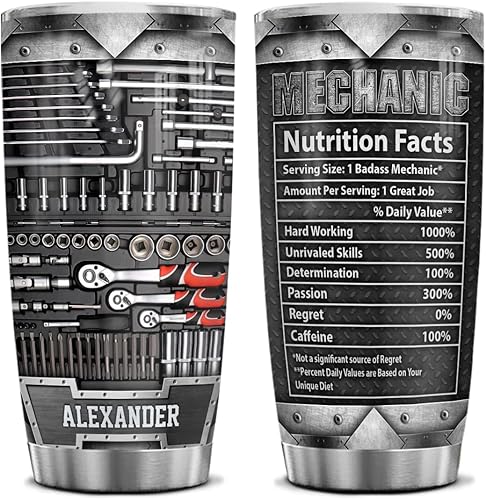 wowcugi Vaso mecánico personalizado con datos nutricionales de 20 onzas, 30 onzas, acero inoxidable, aislado, taza de viaje, taza de cumpleaños,