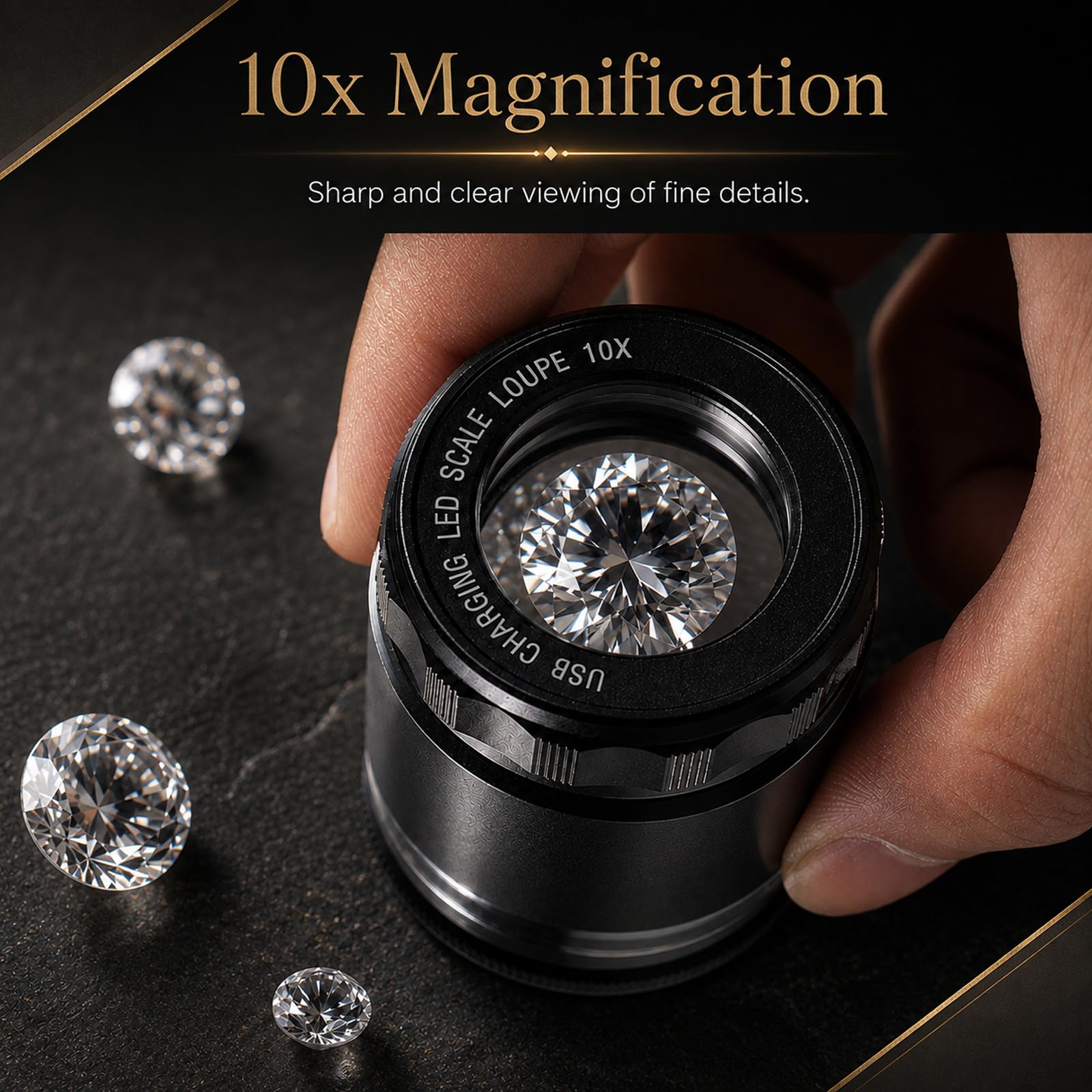 Lupa recargable de 10 aumentos con escala de retícula de cristal 9 lupa para joyeros con escala multifunción desmontable, lupa de joyería con luz LED para monedas, sellos y joyas