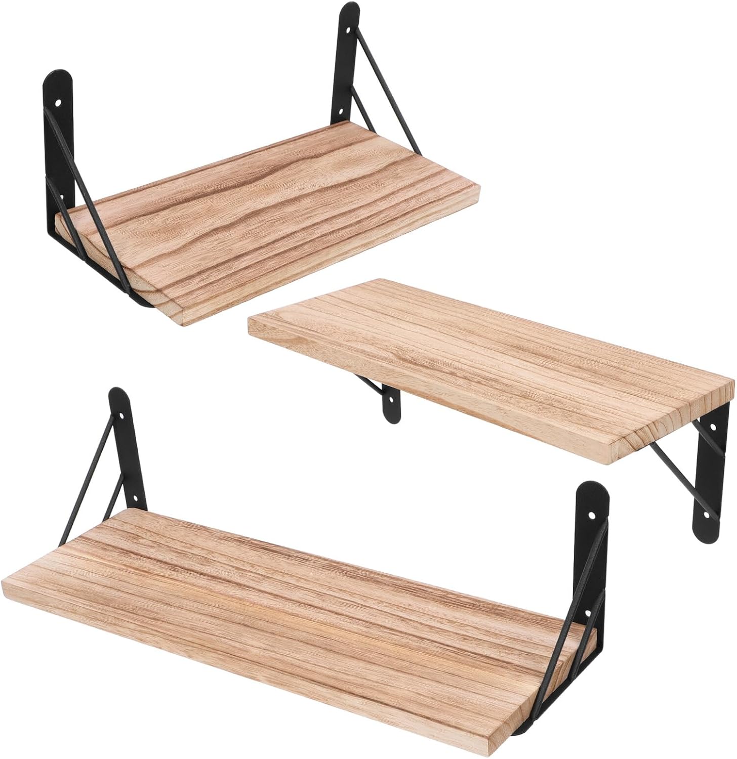 POPETPOP Rustic Floating Wall Shelves 3pcs Set Light Wood Tone Floating Bedroom Shelf with Wall Mounted Storage for Living Room Home Organization