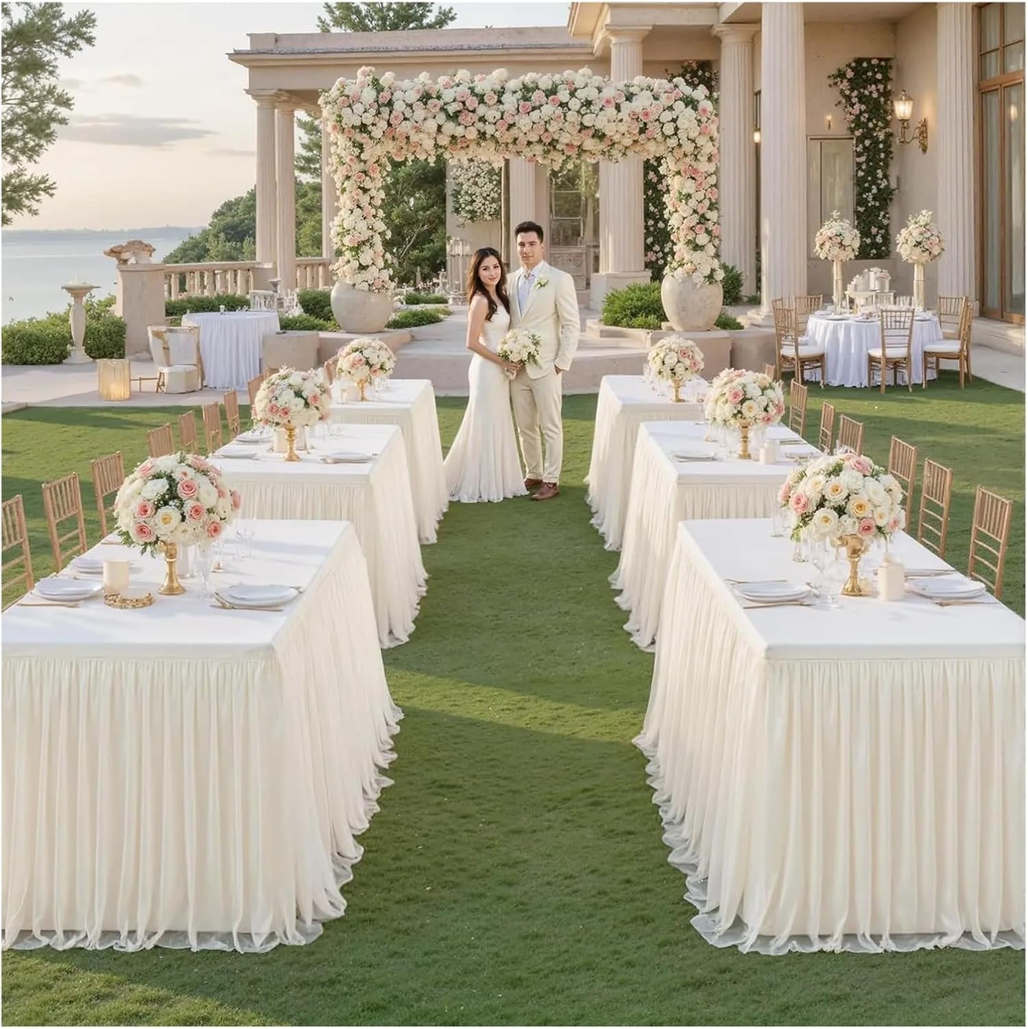 Table Skirt Rectangle Table Skirts for Rectangle Tables for Wedding Party Birthday Cake Event Dessert Tablecloth(Color5,12FT(L4.26m H0.75m))