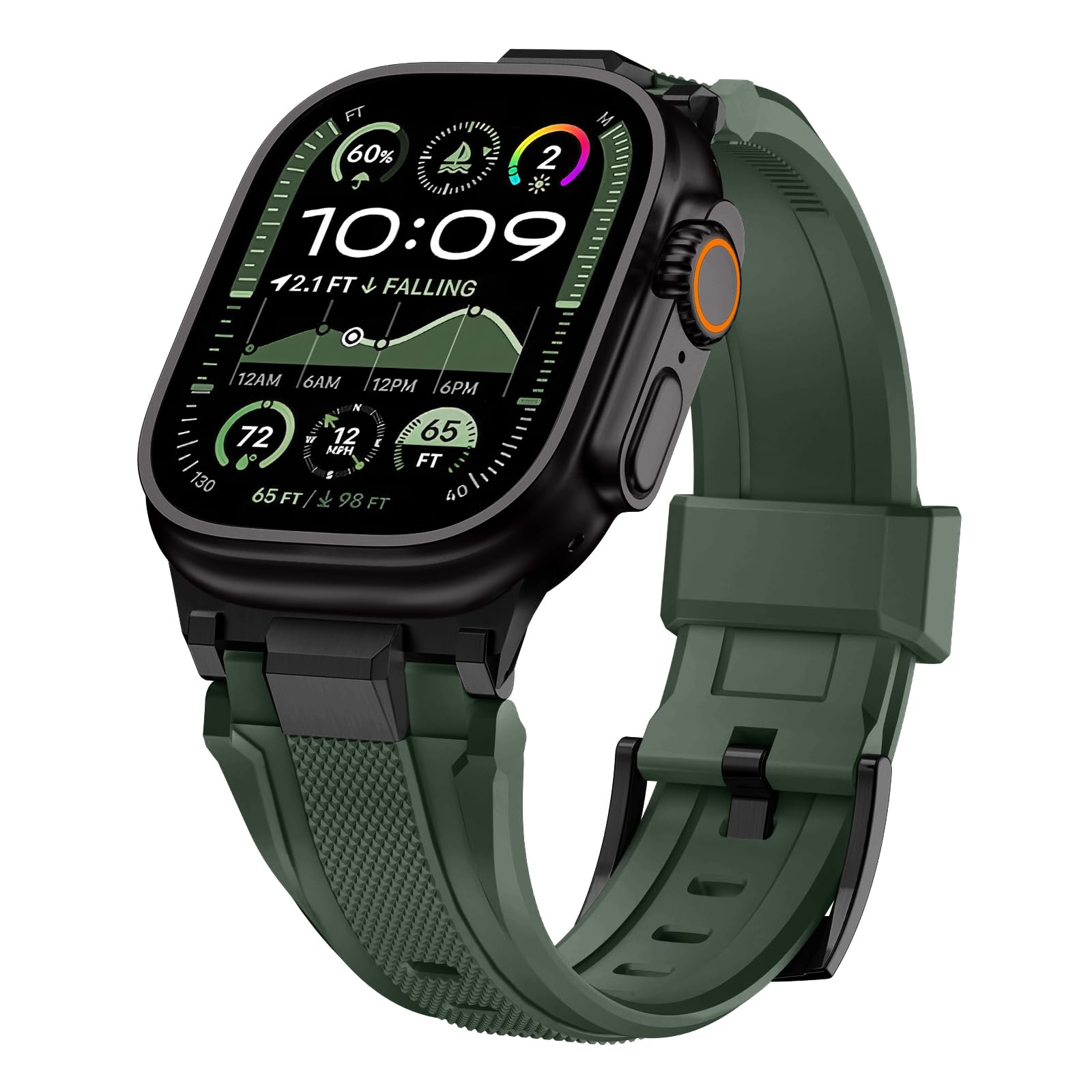 Fullmosa Rugged TPU Strap for Apple Watch 49 (Ultra 3/2/1) 46 45 44 42mm | Compatible with iWatch SE3/2/1 Series 11/10/9/8/7/6/5/4/3/2/1, Shockproof Outdoor Replacement Band, Olive Green+Black-image-38