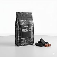 Rosarian® Charcoal Briquettes 1kg with Fire Starter Cubes | Premium Smokeless Charcoal for Barbecue, Grill & Tandoor | Long Burning, Low Ash & Easy Ignition