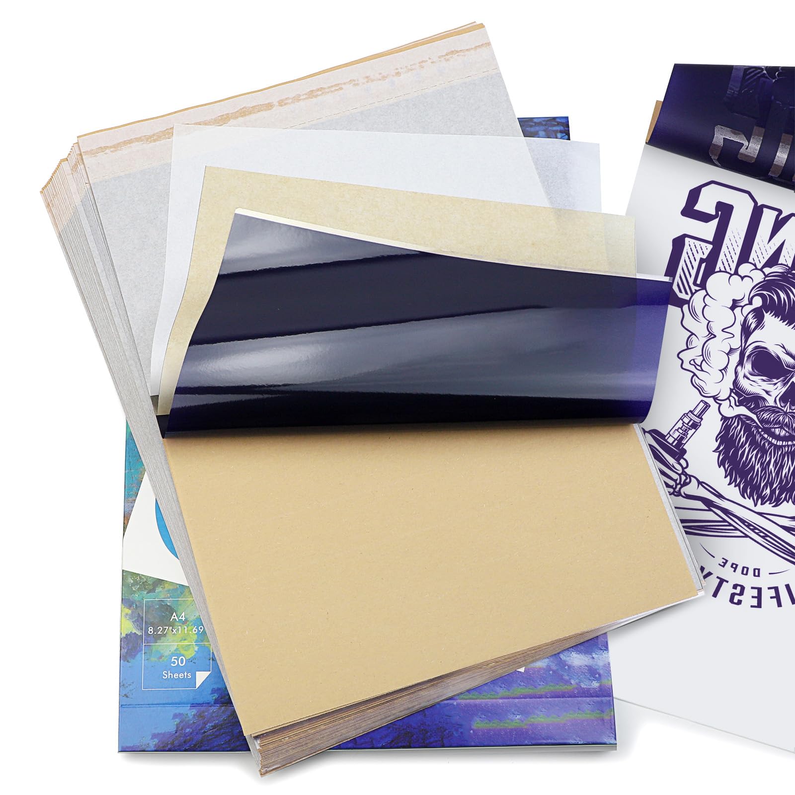 Biomaser 100 Fogli Carta per Trasferimento Tatuaggi A4 Carta Tattoo Transfer Paper A4 Carta per trasferimento di stencil termica per tatuaggi Carbon Tracing Paper