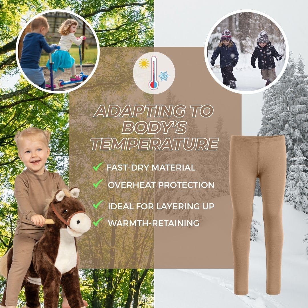 menique Leggings per bambini per ragazze e ragazzi in merino biologico 160 g/m²