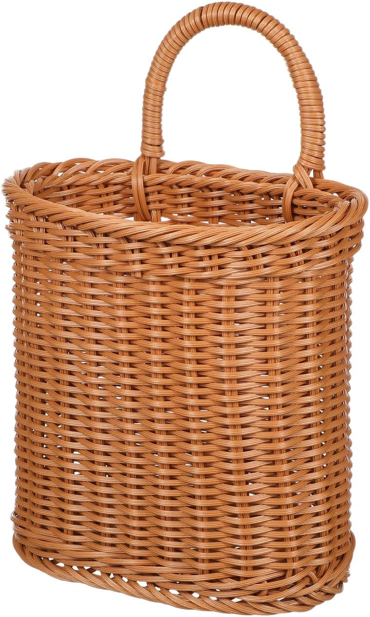CLISPEED Woven Wall Hanging Basket Handmade Storage Basket with Handle Hanging Wicker for Kitchen Organizer Garlic Storage Vegetable Keeper Bathroom Container 10.43 X 7.08 X 4.13 in