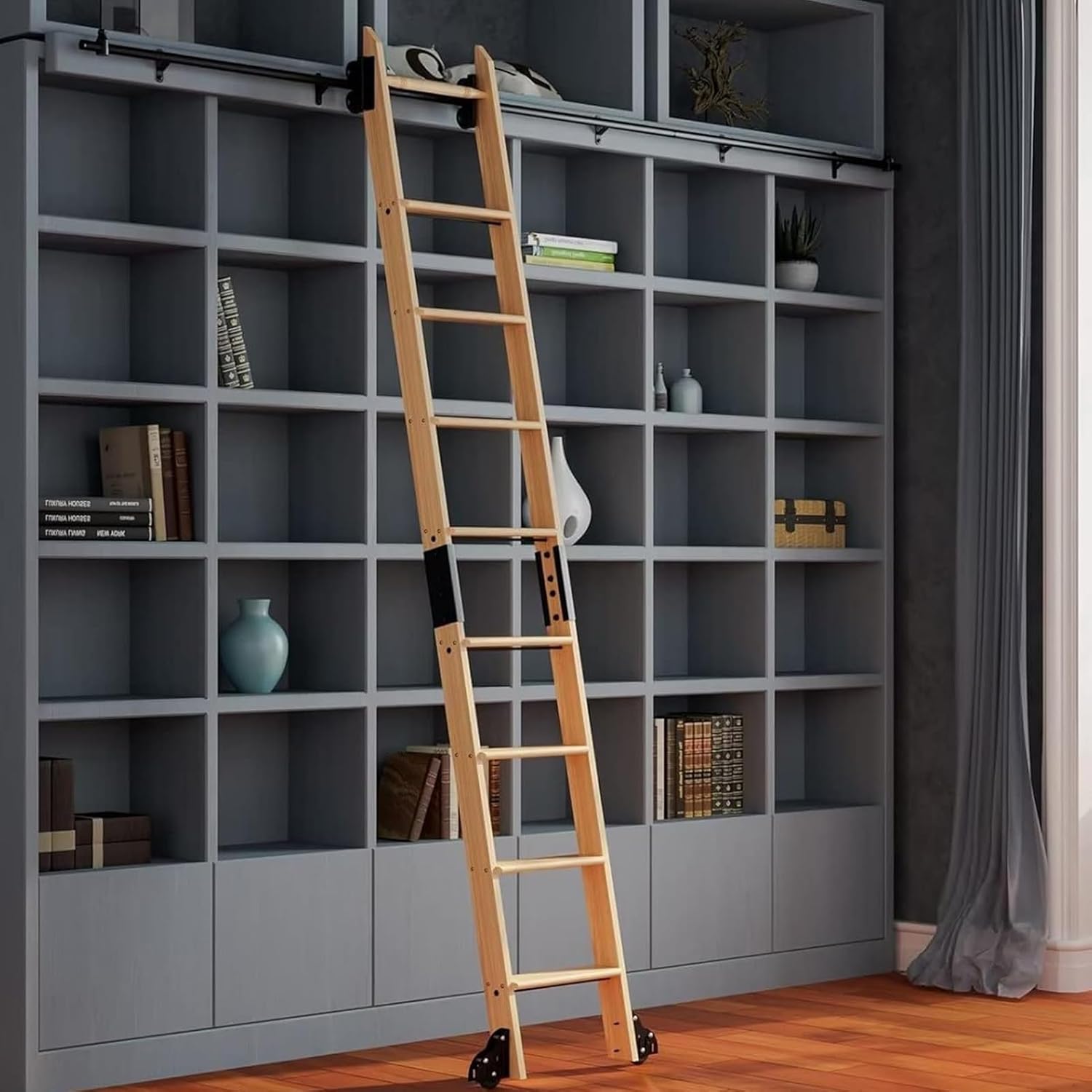 Slide Rail Sliding/Rolling Library Ladder Hardware Round Tube Carbon Steel, Mobile Library Ladder Track Kit Rolling Ladder Track Rail for Loft Office,6.6ft/200cm Track Kit