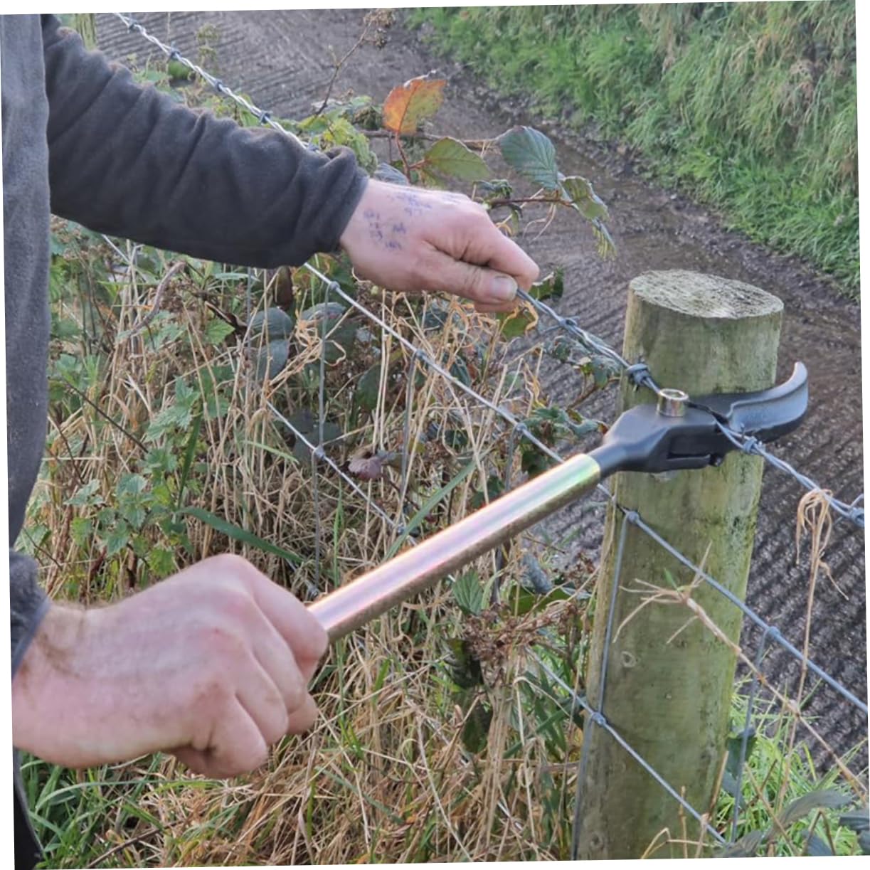 Tensor de Alambre de Cerca de Acero para Jardín y Vallado | 1 Pieza, Uso en Alambres Lisos Cercas, Herramienta Portátil Mango Largo