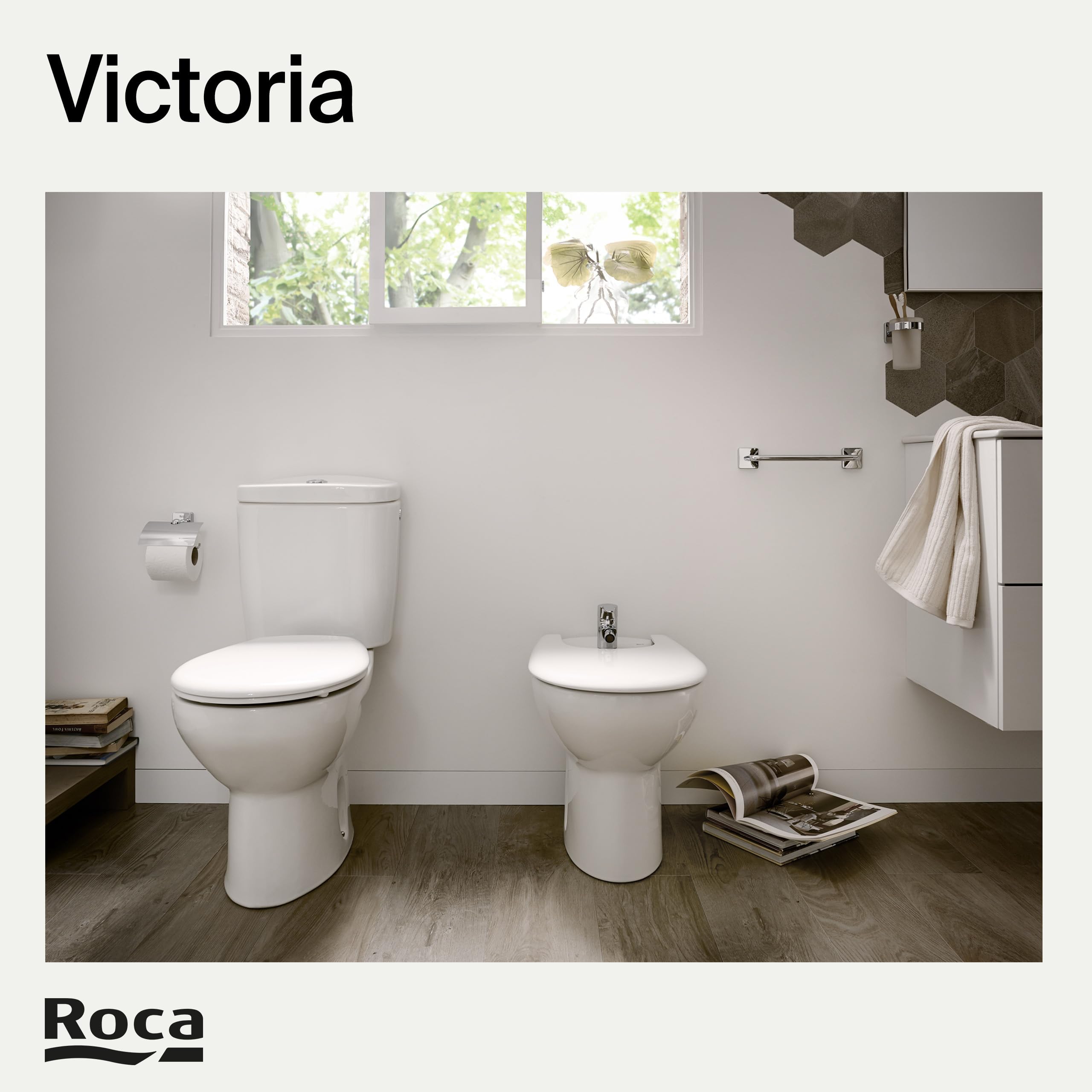 Roca Victoria - Tapa y asiento de Supralit para inodoro con bisagras acetálicas, tapadera de WC original con ajuste perfecto, recambio para tapa de váter resistente, blanco, A801B6600B