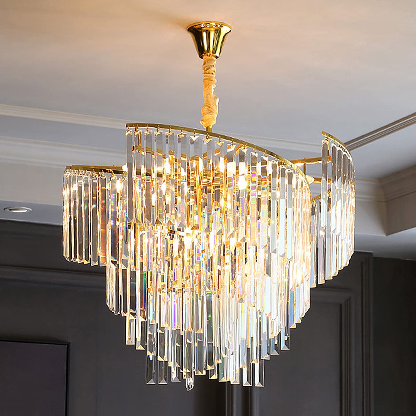 LYMSXAZOU Luxury Crystal Chandeliers Lighting Contemporary Tassel Pendant lamp Chandelier Ceiling Lights Fixture for Dining Room Living Hotel Villa