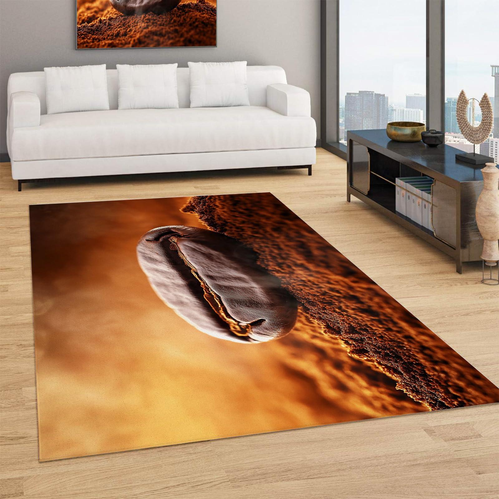 Tapis café en grains 180x270 grand tapis de sol salon doux poil ras