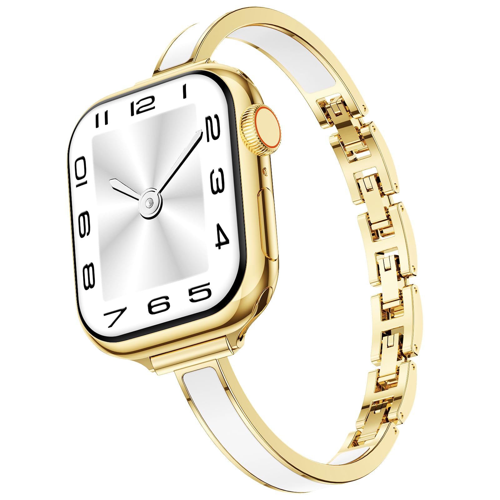 Mosonio Slim Designer Bracelet Bands for Apple Watch Women, Elegant Thin Dressy Metal Band with Embedded Silicone Accents Compatible with Apple Watch Ultra / Series 11 10 9 8 7 6 5 4 SE 3 2 1, Easy-Adjust Link Fancy Strap for iWatch 49mm 46mm 45mm 44mm 42mm 41mm 40mm 38mm (Sizes vary by model) — view 12