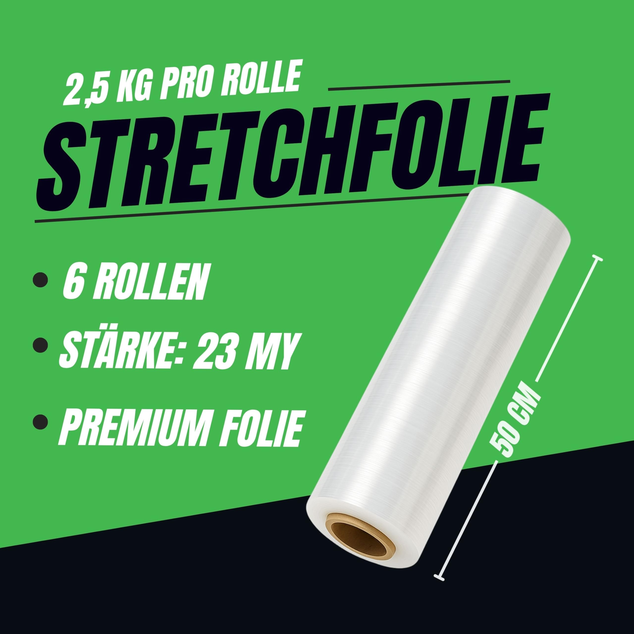 KUZI Stretchfolie 6 Rollen 2,5 kg 23 My 50 cm transparent