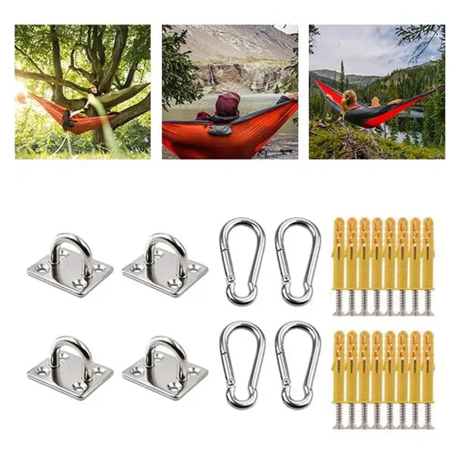 Ganci for Amaca, Gancio for soffitto con Ancoraggio for Altalena in Acciaio Inossidabile | Supporto da soffitto resistente in confezione da 4 for amaca, sedia da yoga, sospensione da palestra