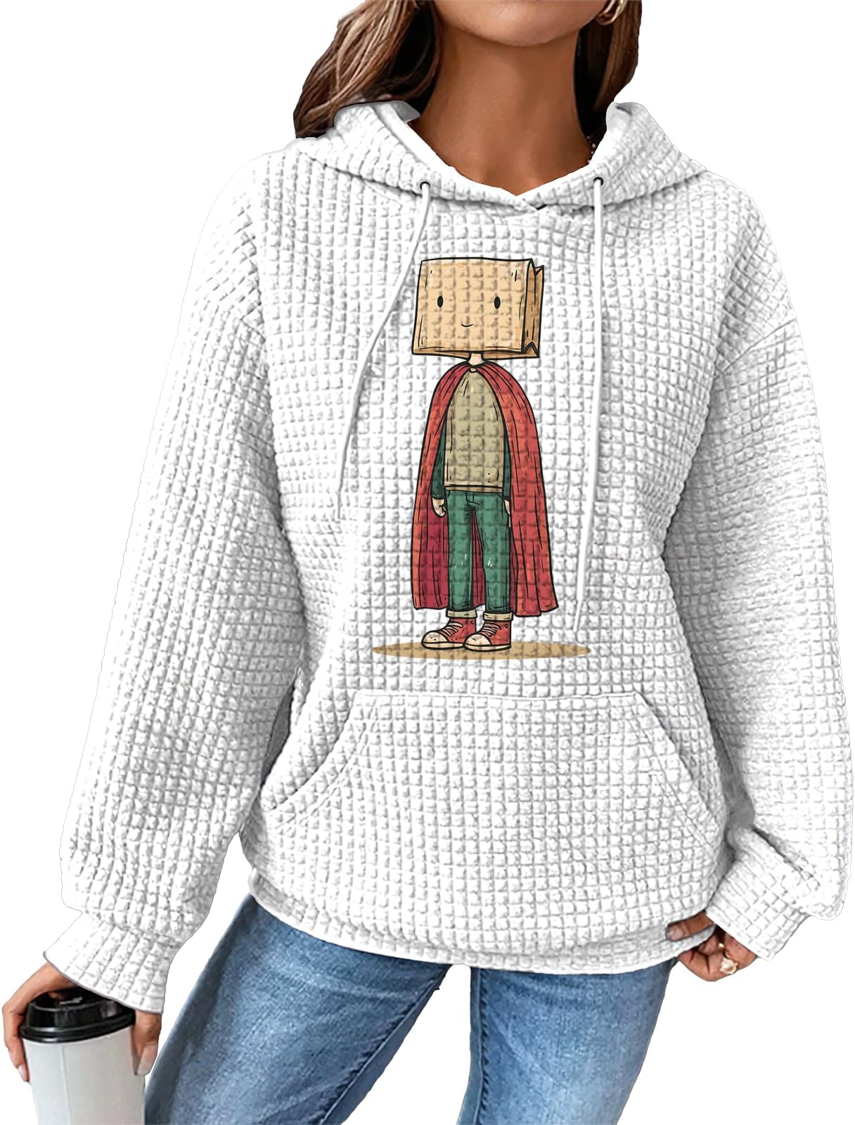 - Casual Drawstring Hoodies for Women Trendy Pullover Waffle Plus Size Sweatshirt Loose Fall Clothes with Pocket