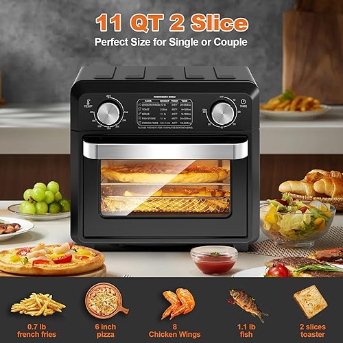 Miniatura 3 de Horno tostador compacto de 2 rebanadas de 11 cuartos de galón con menús de referencia, horno de encimera de convección de 1500 W, tiempo y