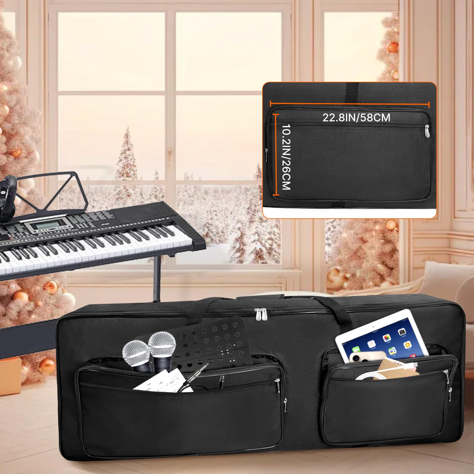 Sundoy Borsa da concerto per tastiera a 88 tasti, zaino per pianoforte elettrico realizzato in Oxford 600D con imbottitura in cotone da 10 mm, resistente per l'uso (138x18x38 cm)