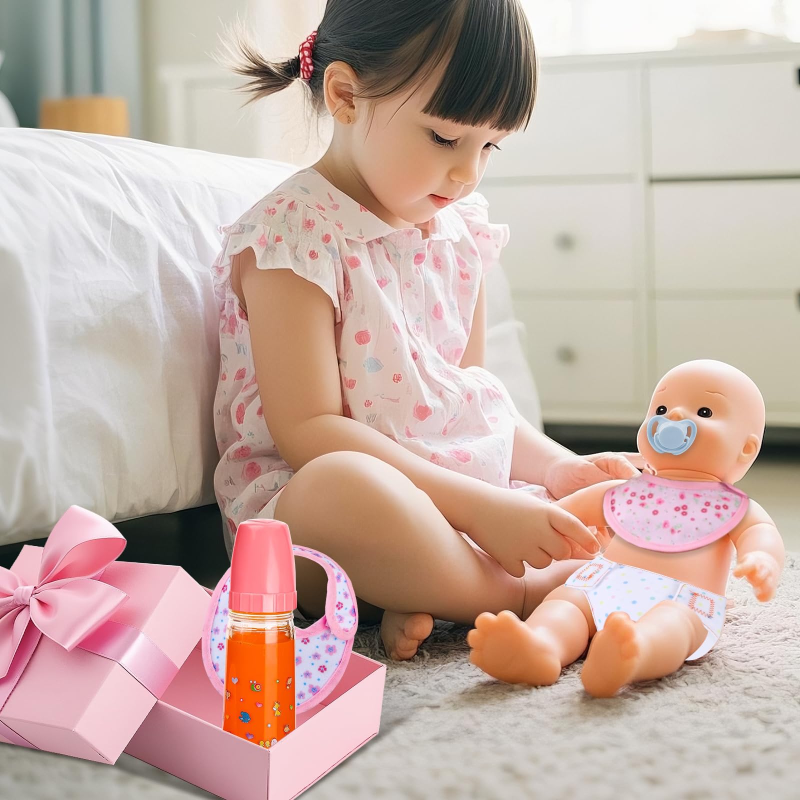 10 Pièces Biberon Magique pour Poupée Couche Poupee Bavoir Poupon Tétine Accessoire Poupon Cadeau d'enfant pour Anniversaire, Noël, Nouvel An